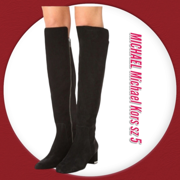 Michael Michael Kors Woman's Boots Over The Knee Black Suede Leather Boot - Picture 1 of 14